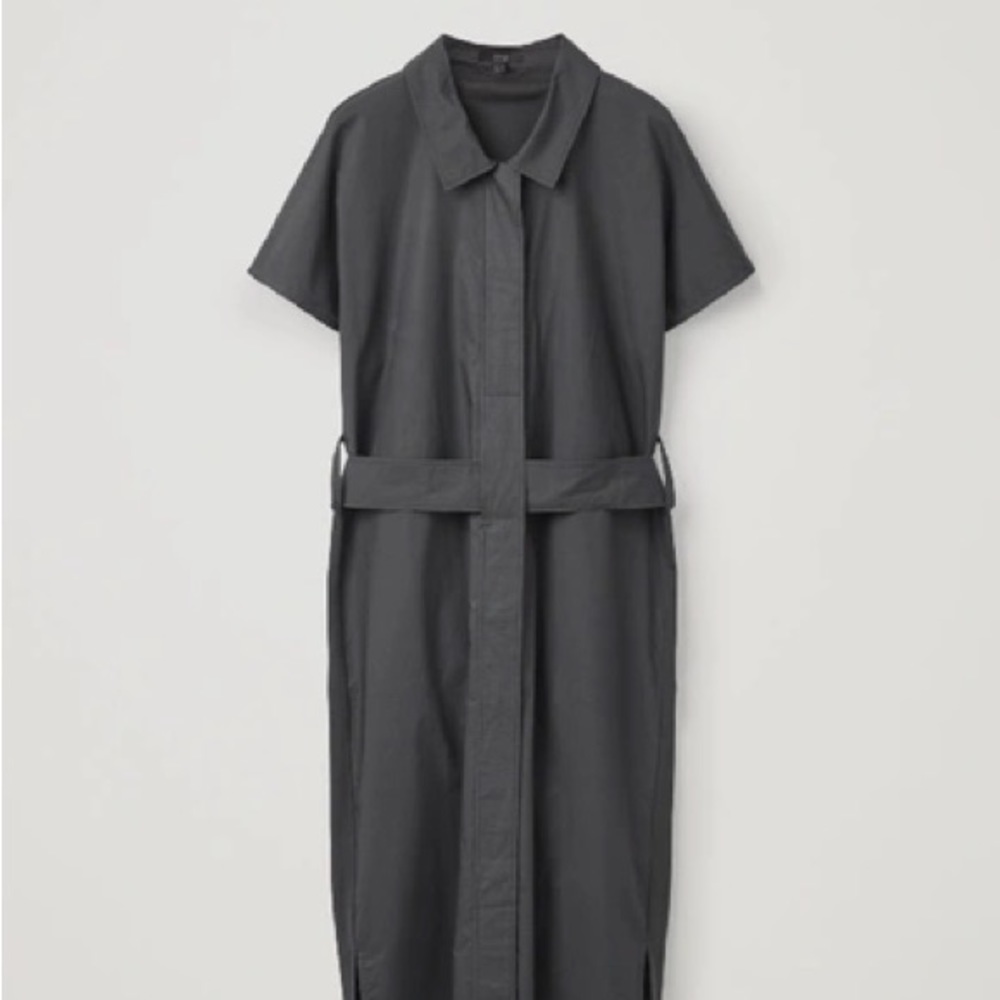 COS BELTED SHIRT DRESS IN DARK GREEN